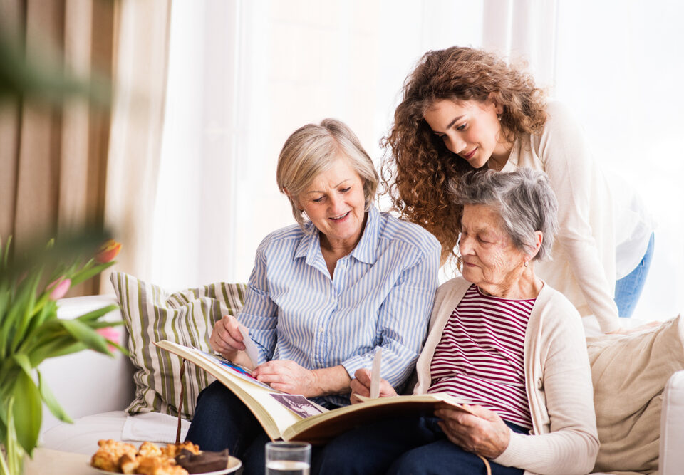 A,Teenage,Girl,,Mother,And,Grandmother,At,Home.